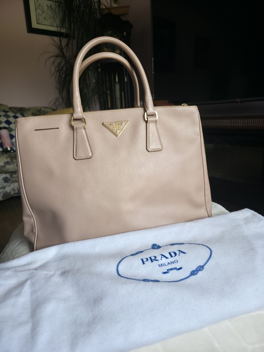 Prada Leather Tote in Pale Pink with Gold Hardware